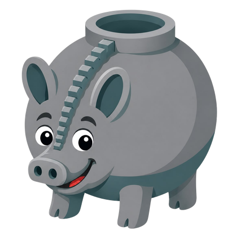 Gruzzi, das Maskottchen der App: ein Sparschwein in Topfform